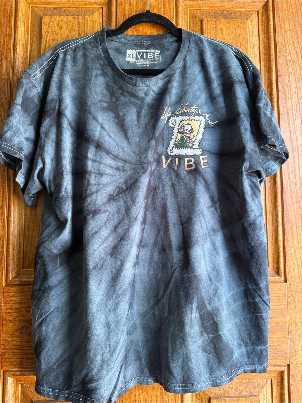Vibe Men's Black Tie-Dye Graphic Tee with Small Front Patch